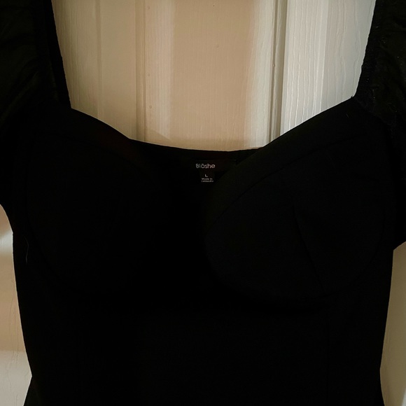 Blāshe Mini Black Dress with Ruffled Sheer Arms - Picture 2 of 5